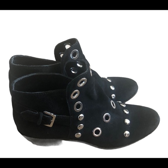 Sam Edelman Edgy Pedra Gromet Black Moto Bootie Suede Silver Detail Sz. 6 Biker - Picture 3 of 8